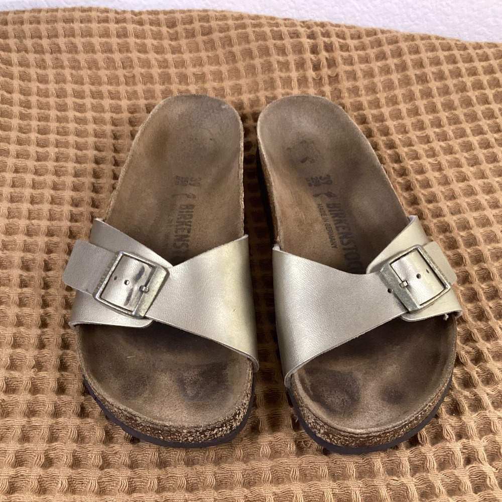 Birkenstock Madrid Gold Metallic Leather Womens Size 39 US 8 Sandals - Picture 3 of 9
